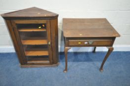 A GEORGIAN OAK SIDE TABLE, with a single frieze drawer, raised on cabriole legs, width 70cm x
