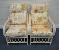 A PAIR OF RATTAN CONSERVATORY ARMCHAIRS, width 67cm x depth 89cm x height 96cm, condition report: