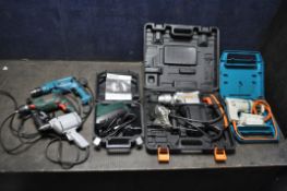A SELECTION OF CASED AND UNCASED ELECTRICAL DRILLS, to include a challenge SDS drill, Bosch and a