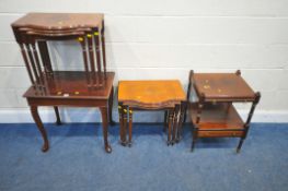 FOUR PIECES OF REPRODUCTION MAHOGANY OCCASIONAL FURNITURE, to include a table with cabriole legs,