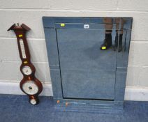 A MODERN WALL MIRROR, 81cm x 61cm, along with a barometer, condition report: general signs of