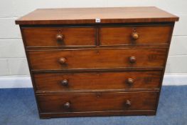 A 19TH CENTURY MAHOGANY CHEST OF TWO SHORT OVER THREE LONG DRAWERS, width 114cm x depth 53cm x