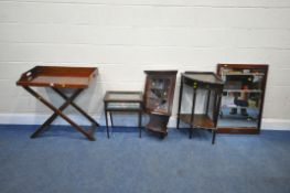 A SELECTION OF REPRODUCTION MAHOGANY OCCASIONAL FURNITURE, to include a folding tray table, the