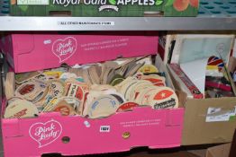 FIVE BOXES OF BREWERIANA ETC to include three boxes of assorted beer mats comprising UK and