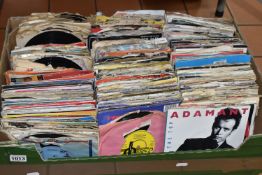 ONE BOX OF VINYL SINGLE 45RPM RECORDS containing over 300 hundred singles, various artists and