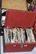 TWO BOXES OF VINYL SINGLE 45RPM RECORDS containing over two hundred singles, various artists and