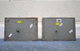 A PAIR OF CHUBB SMALL WALL SAFES, width 23cm x depth 11cm x height 16cm, condition report: each with