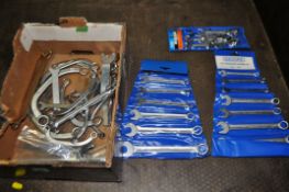 A CARDBOARD BOX CONTAINING A SELECTION OF SPANNERS, by Gedore and Elora, to include ten Elora No 122