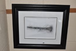PENNY WARDEN (BRITISH CONTEMPORARY) 'CLARINET', a charcoal sketch of a musical instrument, signed