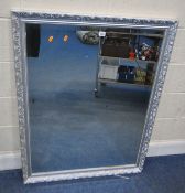 SILVER PAINTED RECTANGULAR BEVELLED EDGE WALL MIRROR, 113cm x 87cm, condition report: general