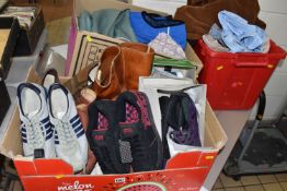THREE BOXES OF MENS CLOTHES AND SHOES, to include size 8 Vans with label on, Regatta walking