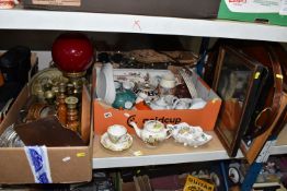 THREE BOXES AND LOOSE CERAMICS, GLASSWARE AND DECORATIVE ITEMS to include a Royal Albert 'Warm