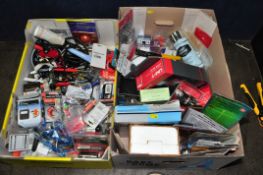 TWO CARDBOARD BOXES CONTAINING VARIOUS ELECTRICIANS EQUIPMENT, one box contains wire strippers,