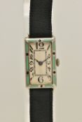 AN EARLY 20TH CENTURY ART DECO COCKTAIL WRISTWATCH, hand wound movement, rectangular dial, Arabic