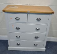 A MODERN PARTIALLY PAINTED CHEST OF TWO SHORT OVER THREE LONG DRAWERS, width 95cm x depth 43cm x