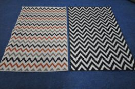 TWO MODERN RECTANGULAR RUGS, with repeating zig-zag patterns, 170cm x 120cm condition report: both