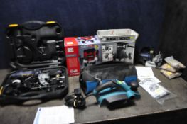 FIVE ELECTRICAL ROUTING AND CUTTING TOOLS, to include a Erbauer 4mm planer with carrying bag, PAT