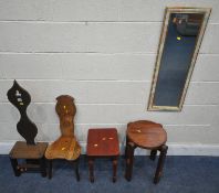 TWO 20TH CENTURY OAK SPINNING CHAIRS, varying in shape size, style, etc, tallest 92cm, two