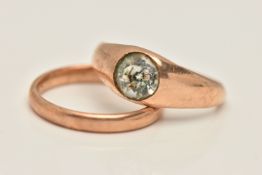 TWO RINGS, to include a 9ct rose gold plain polished band ring, approximate width 2.5mm,