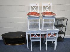 AN IKEA PARTIALLY PAINTED RECTANGULAR TABLE, width 109cm x depth 65cm x height 74cm, a set of four