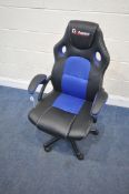 A DZ AIMIER BLUE AND BLACK GAMING CHAIR, width 65cm x depth 65cm x height 113cm, condition report: