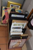 A SMALL QUANTITY OF DECORATIVE PRINTS ETC, to include art nouveau themed prints including Charles
