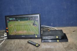 A SONY KDL 22S5500 22in TV with remote, wall bracket but no stand, a LG DVD player and a Huawei