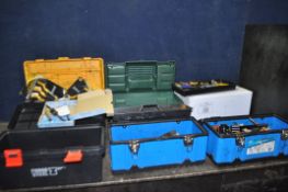 FIVE TOOLBOXES WITH TOOLS AND A CEILING FAN including plumbing and electrical tools Condition