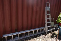 A CLIMA ALUMINIUM DOUBLE EXTENSION LADDER, 4m closed, 7.3m extended, along with two step ladders (