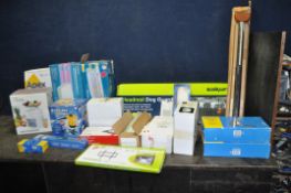 A COLLECTION OF HOUSEHOLD ITEMS including four staplers, six internal and external light fitting,