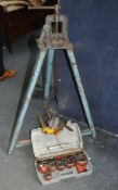 A COLLECTION OF HEAVY DUTY PLUMBING EQUIPMENT including a pipe clamp on stand, a Clarke pipe