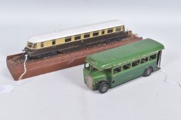 AN UNBOXED TRI-ANG MINIC TINPLATE CLOCKWORK SINGLE DECKER BUS, No.52M, Green Line livery, not