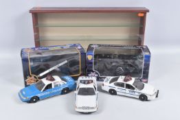 THREE MOTORMAX LAW ENFORCEMENT SERIES DIECAST FORD CROWN VICTORIA N.Y.P.D. PATROL CARS, all 1/24