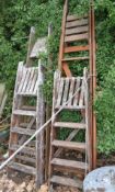 FOUR VINTAGE WOODEN STEP LADDERS including one by Slingsby 240cm high