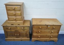 A MODERN PINE CHEST OF TWO SHORT OVER TWO LONG DRAWERS, width 92cm x depth 45cm x height 74cm, a