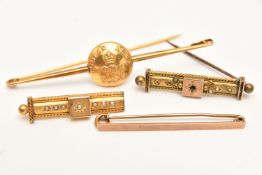 A SMALL ASSORTMENT OF BAR BROOCHES, to include an 'Indian Army' button conversion bar brooch,