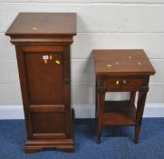 A MODERN CABINET, enclosing shelves, width 41cm x depth 40cm x height 101cm, along with a side