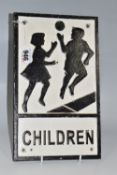A Reproduction Cast Iron Railway Sign, 'Children', four rivet holes, 30.5cms x 18.5cms