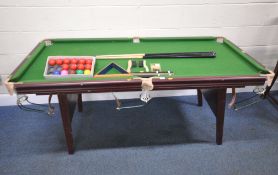 A RILEY OF ENGLAND POOL TABLE, with collapsable legs, width 184cm x depth 92cm x 81cm, a partial set