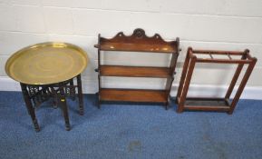 FOUR PIECES OF 20TH CENTURY OAK OCCASIONAL FURNITURE, to include a folding tray table, with a