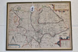 A WILLIAM KIP MAP OF STAFFORDSHIRE (STAFFORDIAE), approximate size 28cm x 38cm, unglazed with