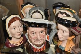 ROYAL DOULTON HENRY VIII AND HIS SIX WIVES CHARACTER JUGS, comprising Henry VIII D6642, Catherine of
