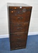 AN EARLY 20TH CENTURY OAK FOUR DRAWER FILING CABINET, width 51cm x depth 66cm x height 132cm,