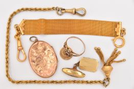 A SMALL ASSORTMENT OF JEWELLERY, to include a single rose metal dress stud, stamped 9ct, approximate