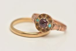 TWO RINGS, the first an AF 9ct rose gold cluster ring (missing stones will require attention),