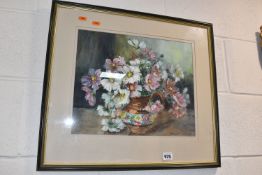 MARION BROOM (1878-1962) 'COSMOS', a floral still life study of flowers in a copper lustre vase,