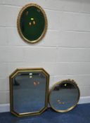 THREE GILT FRAME BEVELLED EDGE WALL MIRRORS, largest 77cm x 56cm, condition report: general signs of