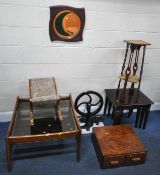 A SELECTION OF OCCASIONAL FURNITURE, to include a coffee table, with a smoked glass insert, width