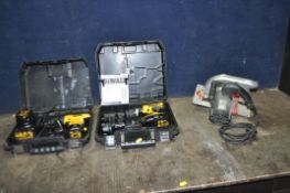 A DeWALT DC725 18V DRILL with case, two batteries but no charger, a DeWalt DW926 9.6v drill with