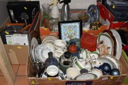 THREE BOXES OF MISCELLANEOUS HOMEWARE, to include Copeland Spode 'Buttercup' and Grafton & Sons